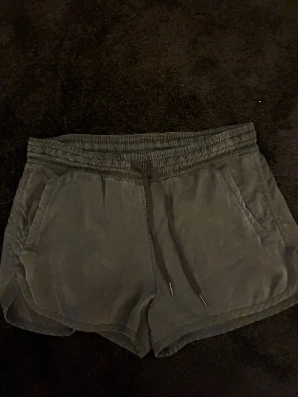 Lululemon Black Washed Silk Elastic-Waist Active Shorts waist 31”-34”